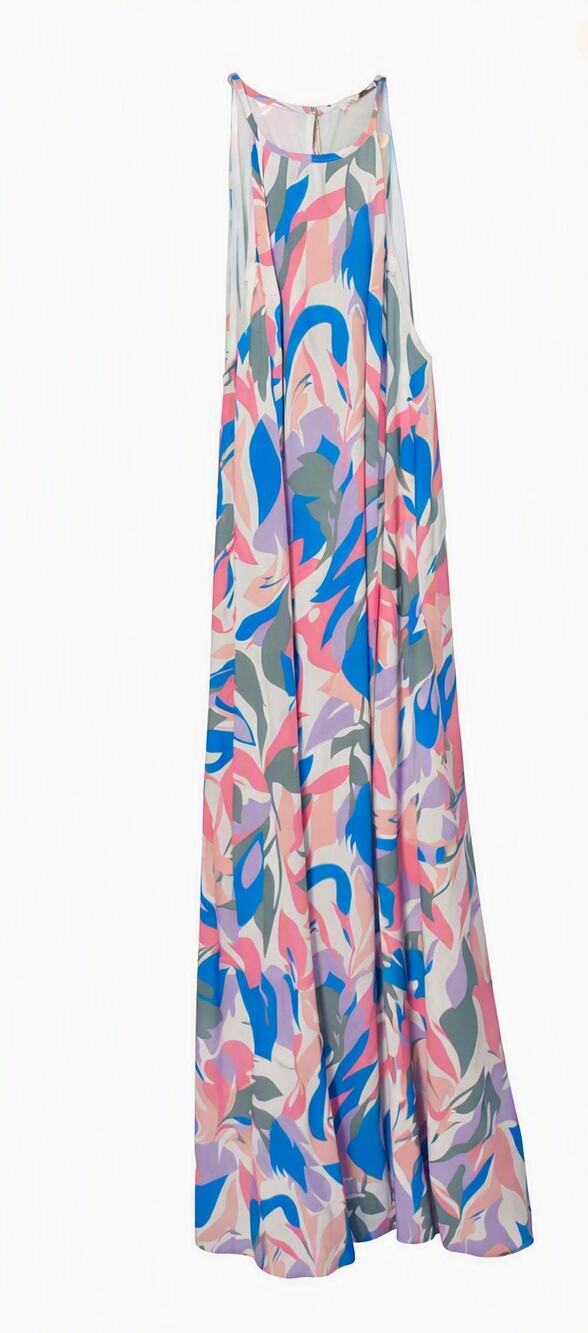 Entro Abstract Maxi Dress Boho Flowy Airy Resort Chic Summer Goddess Vibes NWT